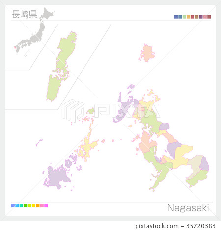 Map of Nagasaki Prefecture (city / city / color coding) Map of Nagasaki Prefecture (city / city / color coding) 35720383