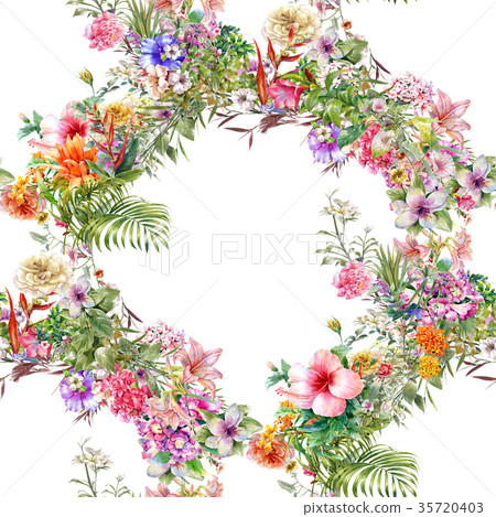 Watercolor painting of leaf and flowers pattern Watercolor painting of leaf and flowers pattern 35720403