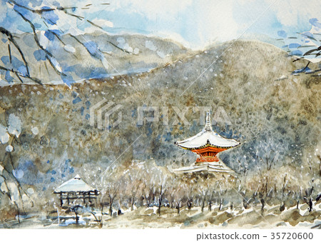 描繪京都雪景的大覺寺素描 35720600