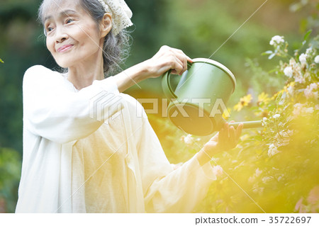 Senior woman watering Senior woman watering 35722697