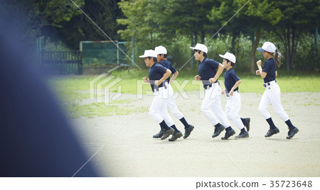 男孩棒球練習運行 35723648
