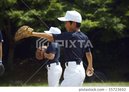 Boy baseball player practicing pitching portrait Boy baseball player practicing pitching portrait 35723692