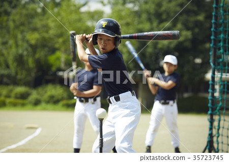 Boy baseball boy practicing batting portrait 35723745