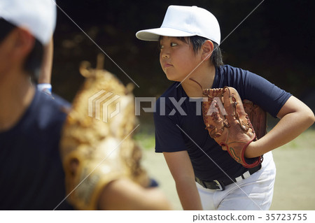 男孩棒球運動員實踐的投球畫象 男孩棒球運動員實踐的投球畫象 35723755