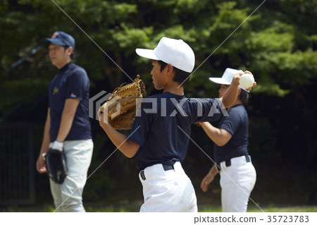 Boy baseball player practicing pitching portrait 35723783