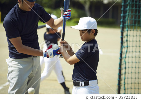 Boy baseball boy practicing batting portrait 35723813