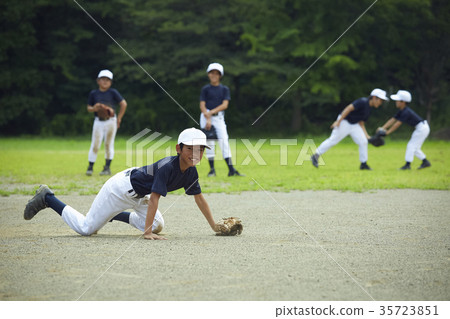 Boy baseball game boy catching ball Boy baseball game boy catching ball 35723851