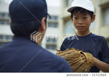 Boy baseball player practicing pitching portrait 35723884