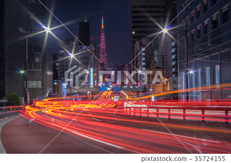 [東京夜景]東京鐵塔，大路王十字橋，天使紅 35724155