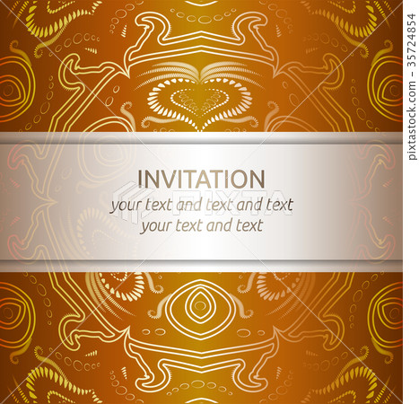 Invitation card in orange and gold with ornaments 35724854