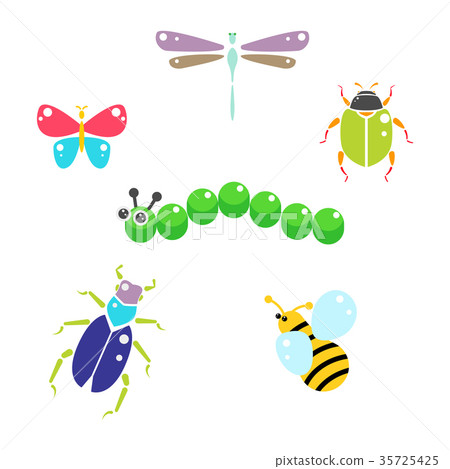 Cartoon insects colorful vector set on white. 35725425