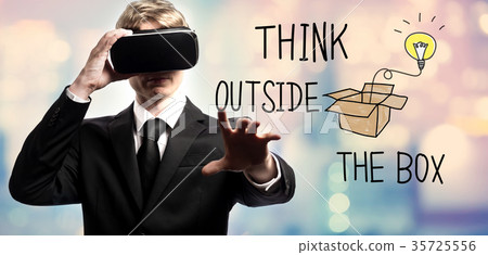Think Outside The Box text with businessman using 35725556