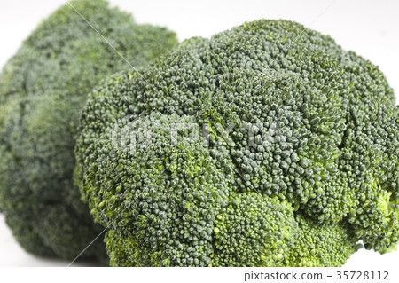 Closeup at two broccoli heads. Closeup at two broccoli heads. 35728112