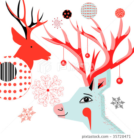New Year card with portraits of deer - Stock Illustration [35728471 ...