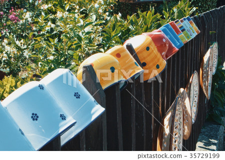 A old vintage wooden rustic fence around  35729199