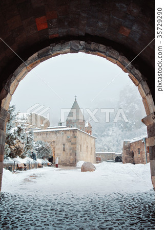 Armenian monastery Geghard, a view through Armenian monastery Geghard, a view through 35729290