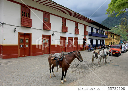 Colorful houses in colonial city Jardin, Antoquia 35729608