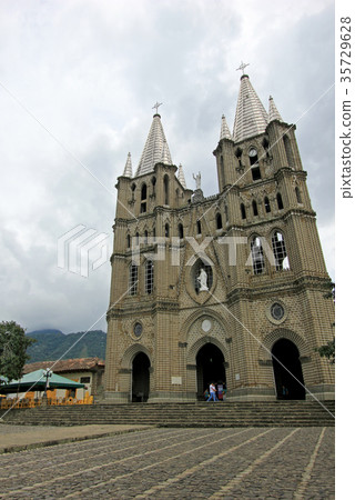 Church and main square in colonial city El Jardin 35729628