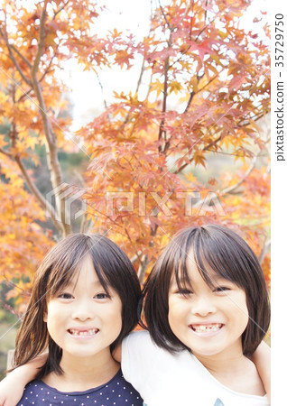 Autumn leaves and twin sisters Autumn leaves and twin sisters 35729750