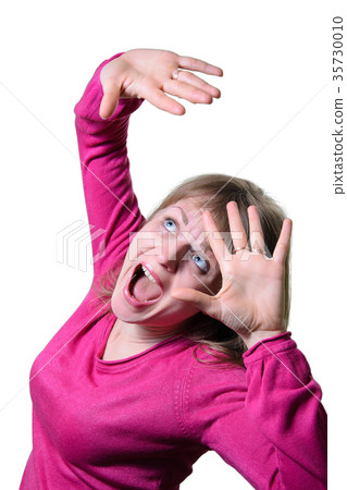 Portrait of a girl emotion of fear. Portrait of a girl emotion of fear. 35730010