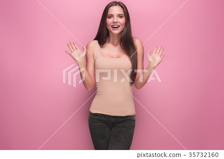 The young woman's portrait with happy emotions The young woman's portrait with happy emotions 35732160