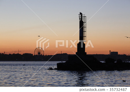 Beacon near port in the Azov Sea Beacon near port in the Azov Sea 35732487