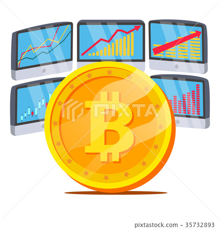 Bitcoin With Graph Diagram Vector. Trading Bitcoin With Graph Diagram Vector. Trading 35732893