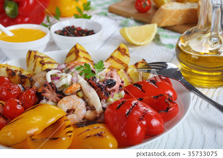 close-up of seafood salad, top view 35733075