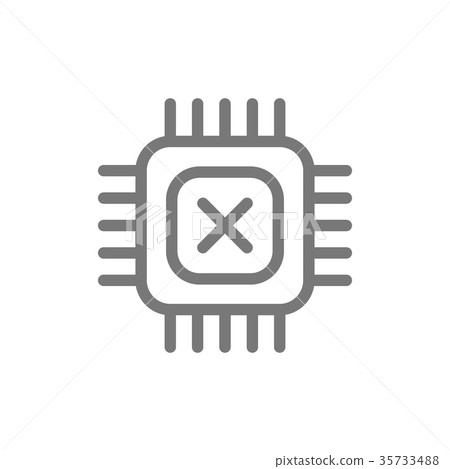 Simple computer micro chip and processor line icon Simple computer micro chip and processor line icon 35733488