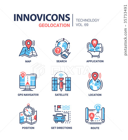 Geolocation - line design icons set Geolocation - line design icons set 35733491