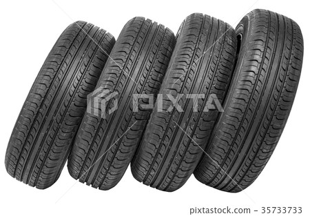 Stack of four wheel new black tyres 35733733