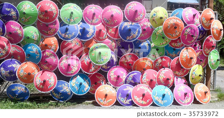 Thai style handmade colorful umbrellas background. 35733972