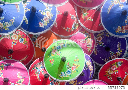 Thai style handmade colorful umbrellas background. 35733973