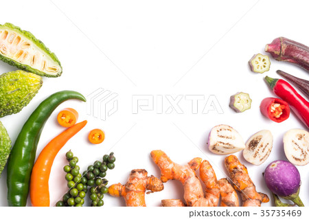 Group of fresh vegetables and herbs Group of fresh vegetables and herbs 35735469