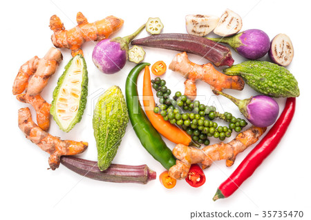 Group of fresh vegetables and herbs Group of fresh vegetables and herbs 35735470