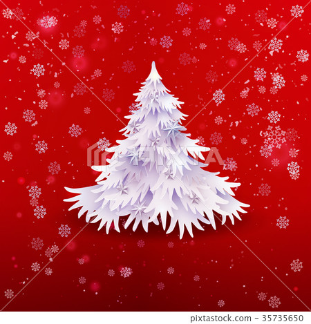 Christmas tree paper art with stars on red - Stock Illustration ...