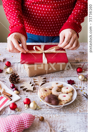 Christmas composition on a wooden background. 35736160