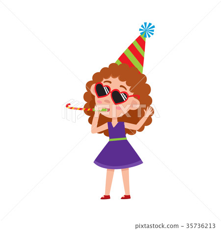 vector flat girl kid in funny glasses whistling vector flat girl kid in funny glasses whistling 35736213