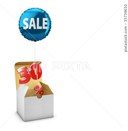 Open box and Flying balloon with percent sign 35739650
