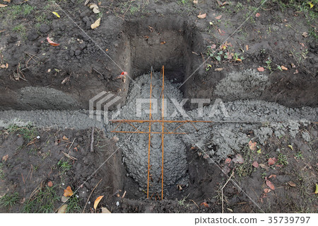 Wall foundation at construction site, concrete and reinforcement 35739797