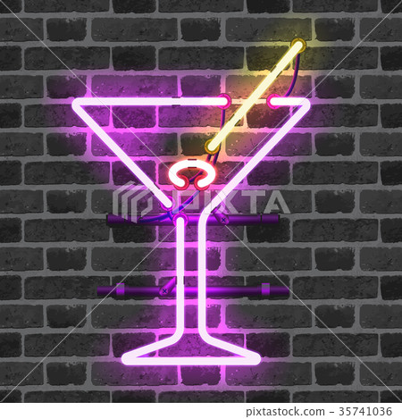 Glowing neon bar sign with martini glass 35741036