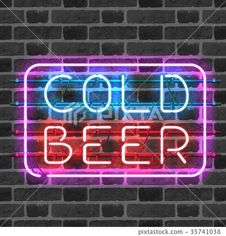 Glowing neon bar sign COLD BEER 35741038