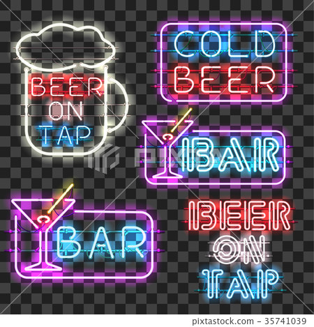 Set of glowing bar neon signs 35741039