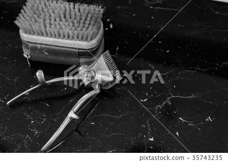 Tools for cutting beard barbershop top view Tools for cutting beard barbershop top view 35743235