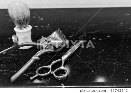 Tools for cutting beard barbershop top view Tools for cutting beard barbershop top view 35743242