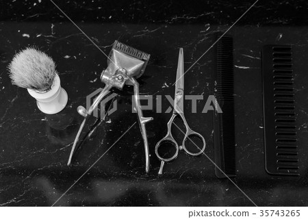 Tools for cutting beard barbershop top view 35743265