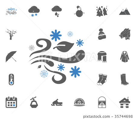 Winter wind with snow and leaves icon. - Stock Illustration [35744698 ...