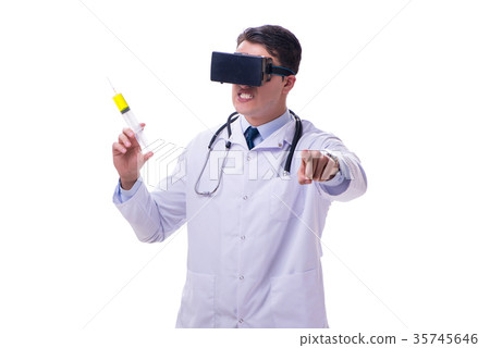 Doctor wearing a vr virtual reality headset Doctor wearing a vr virtual reality headset 35745646