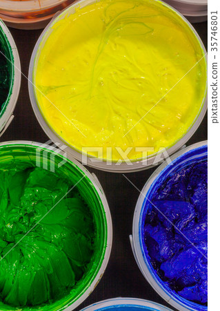 top view of Plastisol ink in white plastic cans 35746801