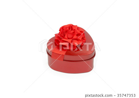 Red heart gift box, heart shape box, isolated  35747353